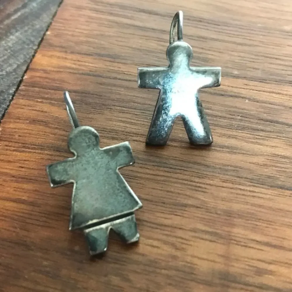 Estate Vintage 925 Mexico Sterling Silver Family Boy & Girl Figure Earrings